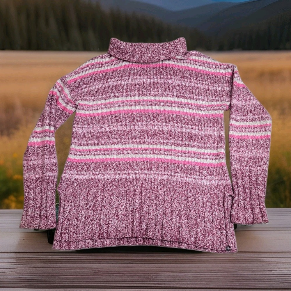 🧡Eddie Bauer Sweater S Women's Rest & Repeat Funnel Neck Tunic Pink Striped